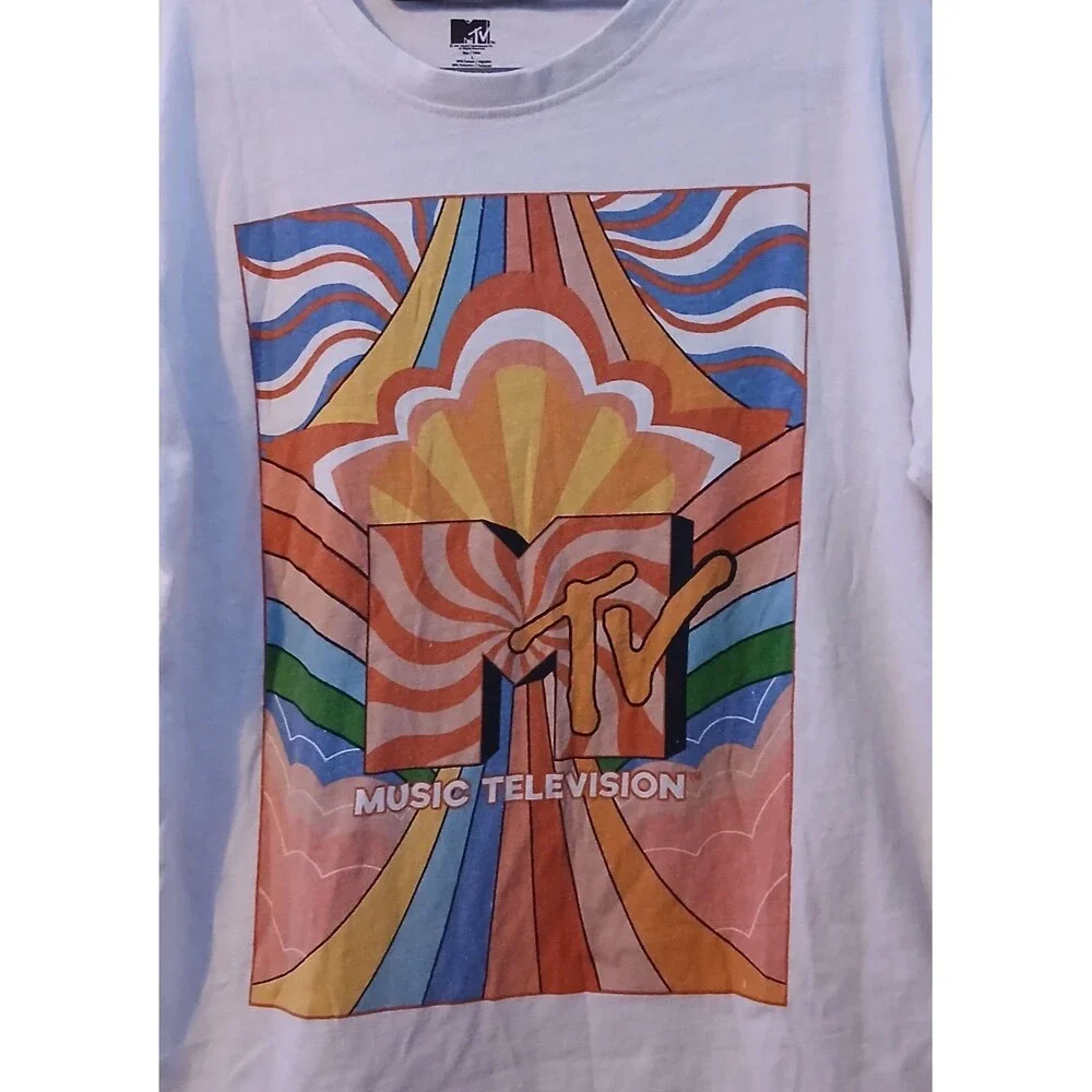 MTV Graphic T Shirt Large Retro Psychedelic Logo Off White Music Television - Picture 3 of 4